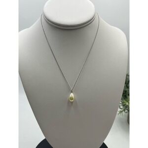 Trifari Single Teardrop Faux White 
Pearl Silver‎ Tone 16" Necklace